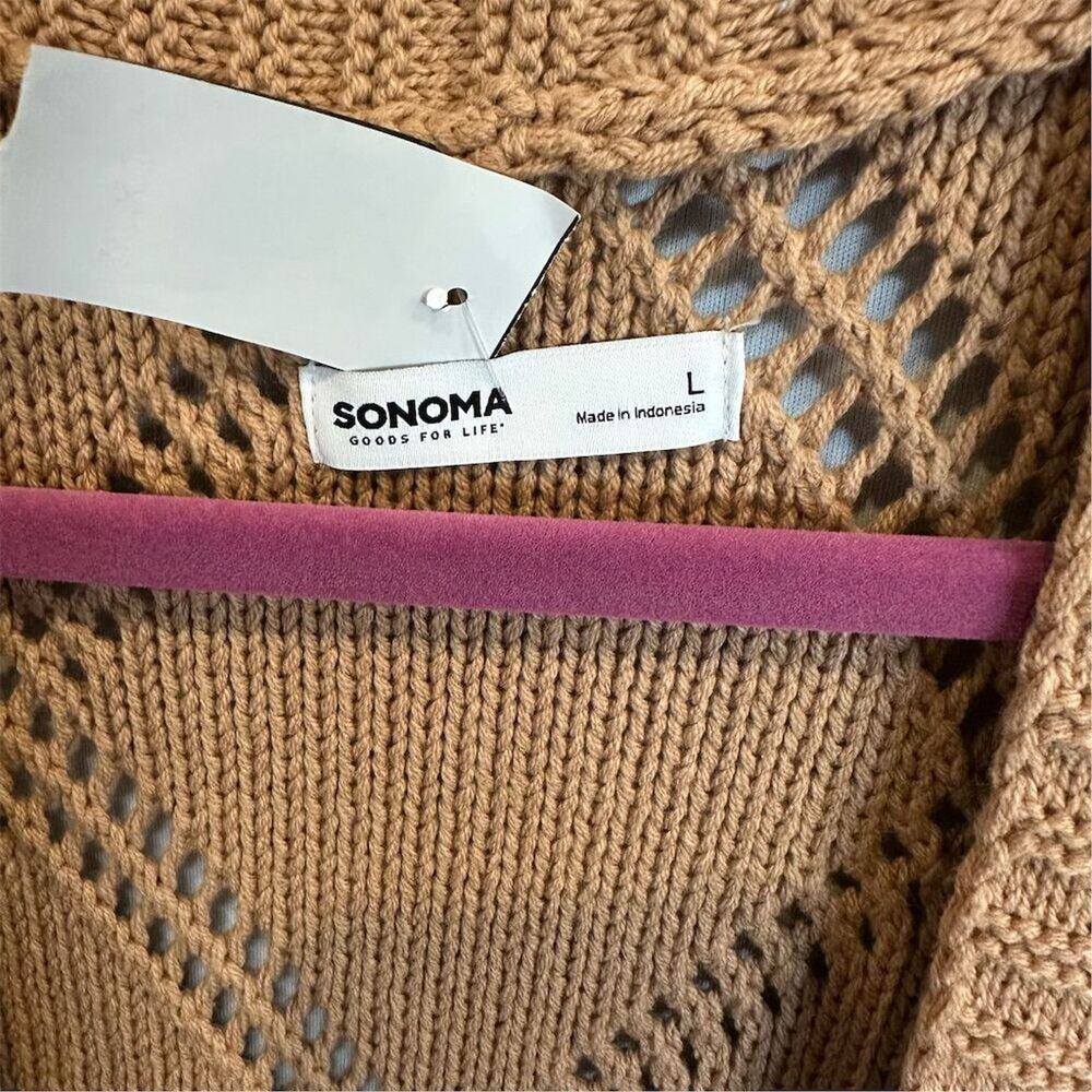 Sonoma Women's Beige Pointelle Duster Cardigan Sweater Size L - Picture 5 of 8